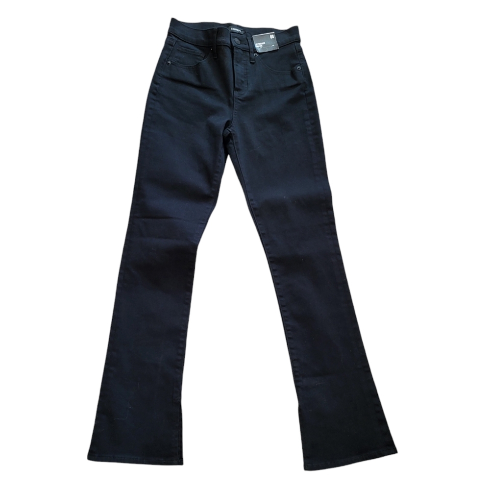 293B. NWT Express Skyscraper Mid Rise Black Denim Jeans - Size 0S - Picture 3 of 8